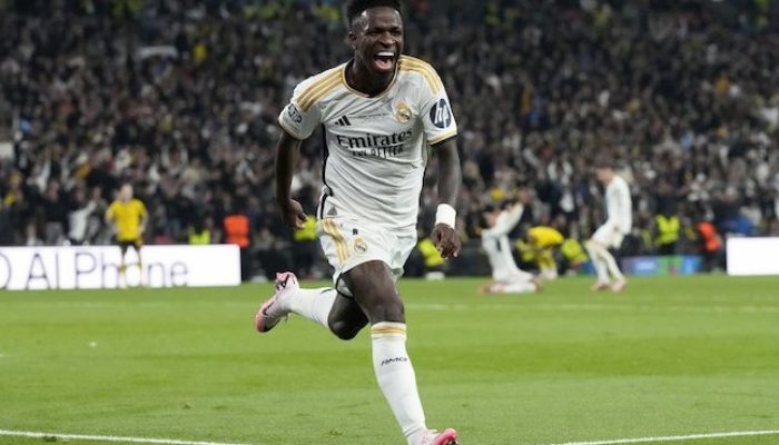 Selebrasi gol pemain Real Madrid, Vinicius Junior, dalam laga melawan Dortmund di final Liga Champions 2023/2024